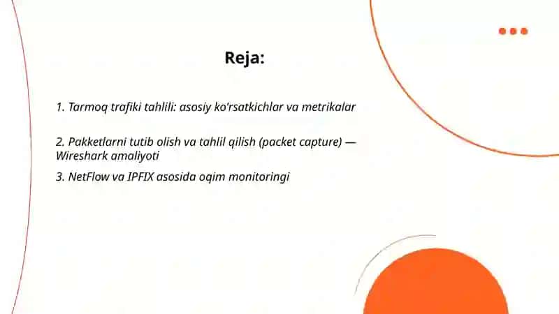 Tarmoqda ma’lumotlar oqimini monitoring qilish va xavfsizlik tahlili 2