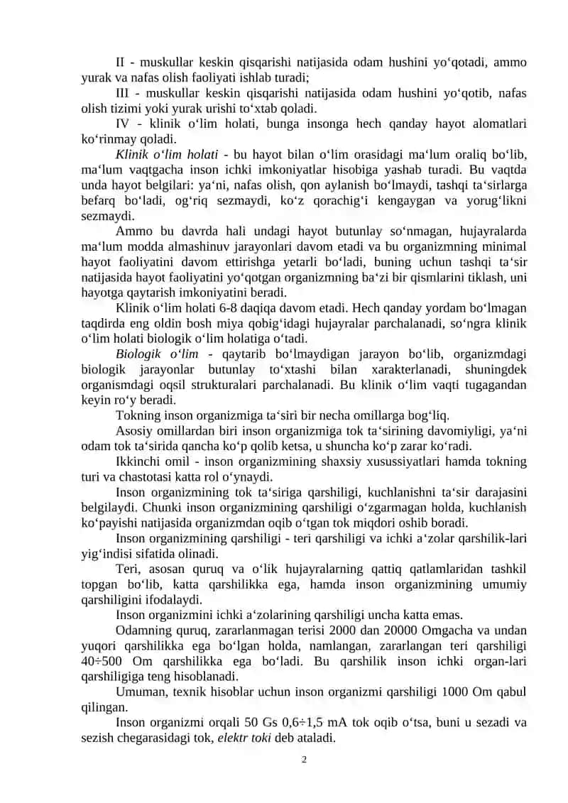 Elektr tokinning inson organizmiga ta'siri 2