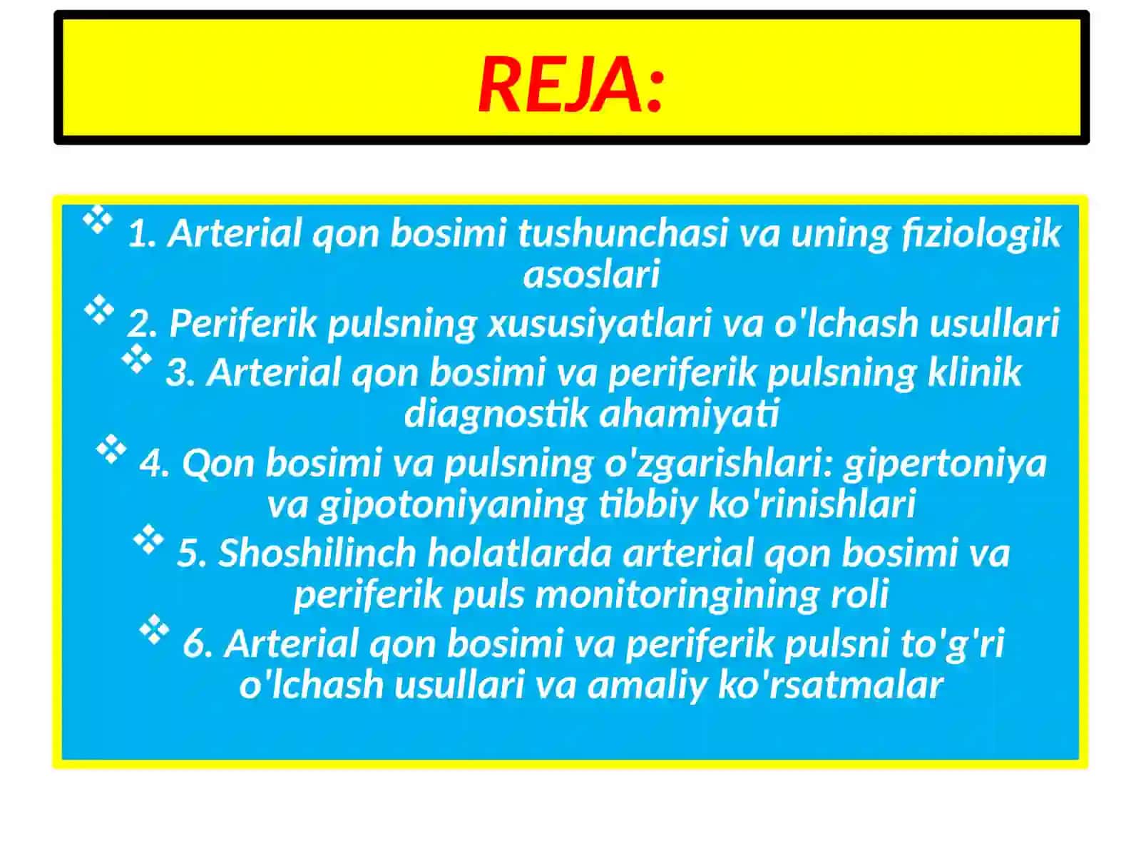 Davolash ishi fakulteti talabasi Nu'monov Behruzbek "Arterial qon bosimi va periferik pulsni tibbiyotdagi ahamiyati" 2