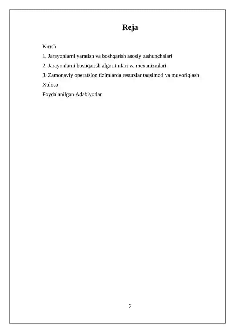 Operatsion Tizimlarning Jarayonlari Boshqarish 2