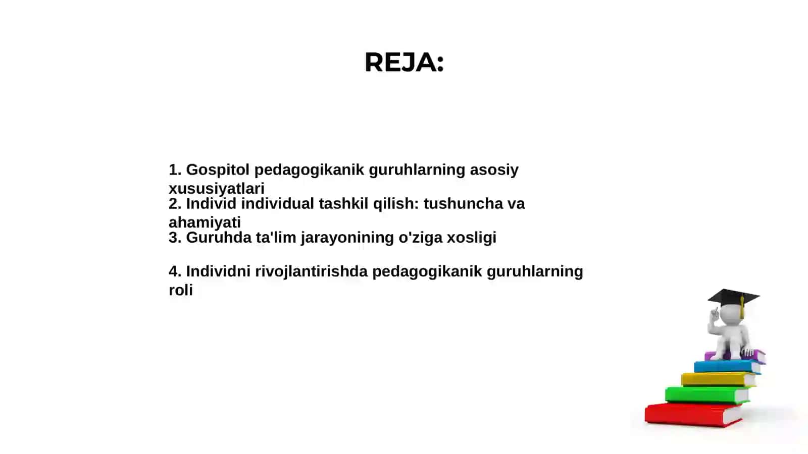 Gospitol pedagogikanikichik guruhlarda yoki induvidual tashkil stishning xususiyatlari va ta'lim texnologiyalarni qollash usullari 2