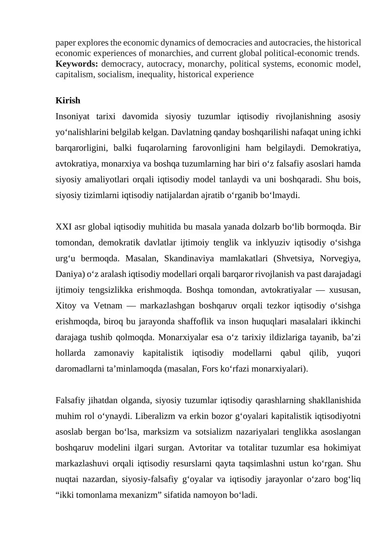 Siyosiy va Falsafiy G‘oyalar Iqtisodiy Modelga Ta’sir 2