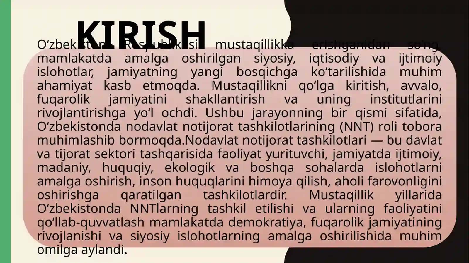 MUSTAQILLIK YILLARDA O'ZBEKISTONDA NODAVLAT NOTIJORAT TASHKILOTLARININING IJTIMOIY-SIYOSIY JARAYONLARDAGI TUTGAN O'RNI 2