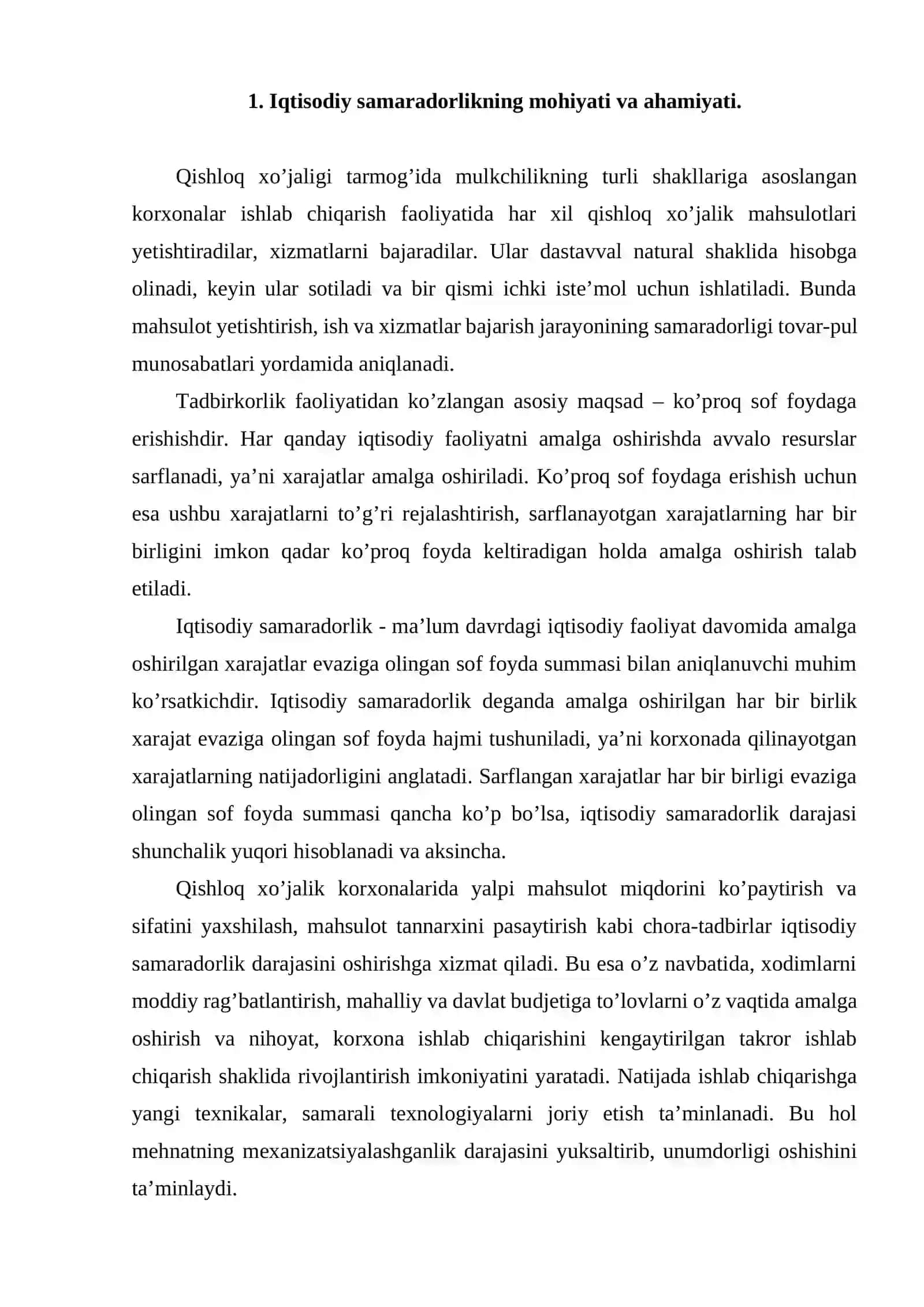 Qishloq xo'jaligi tarmog'ining iqtisodiy samaradorligini oshirish yo'llari 2