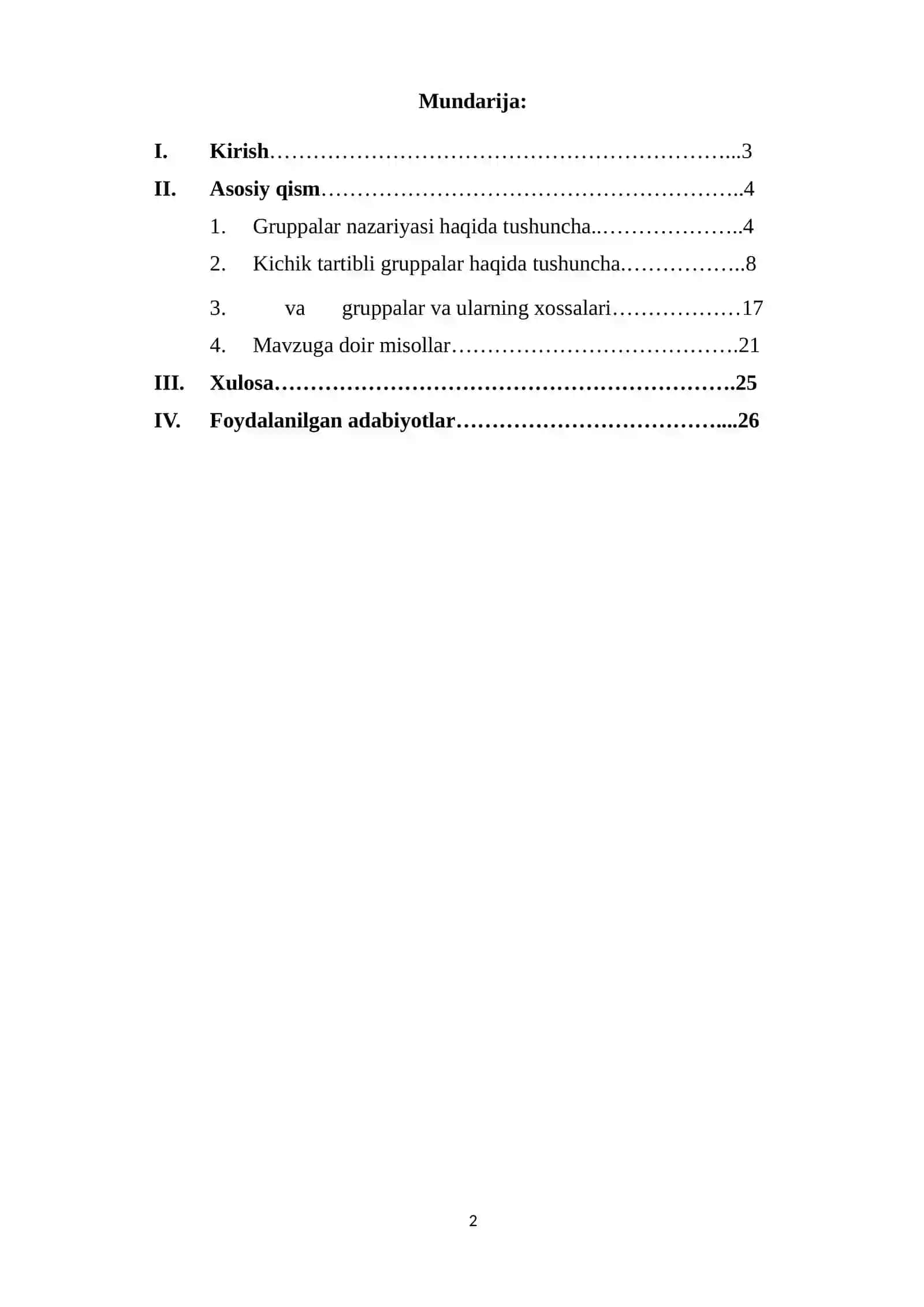 Algebra fanidan kurs ishi 2