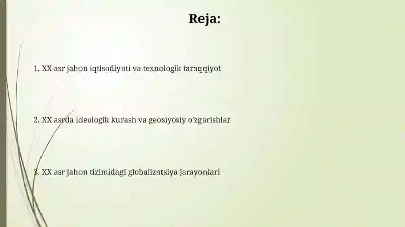 XX asr jahon tizimidagi global tendensiya 2