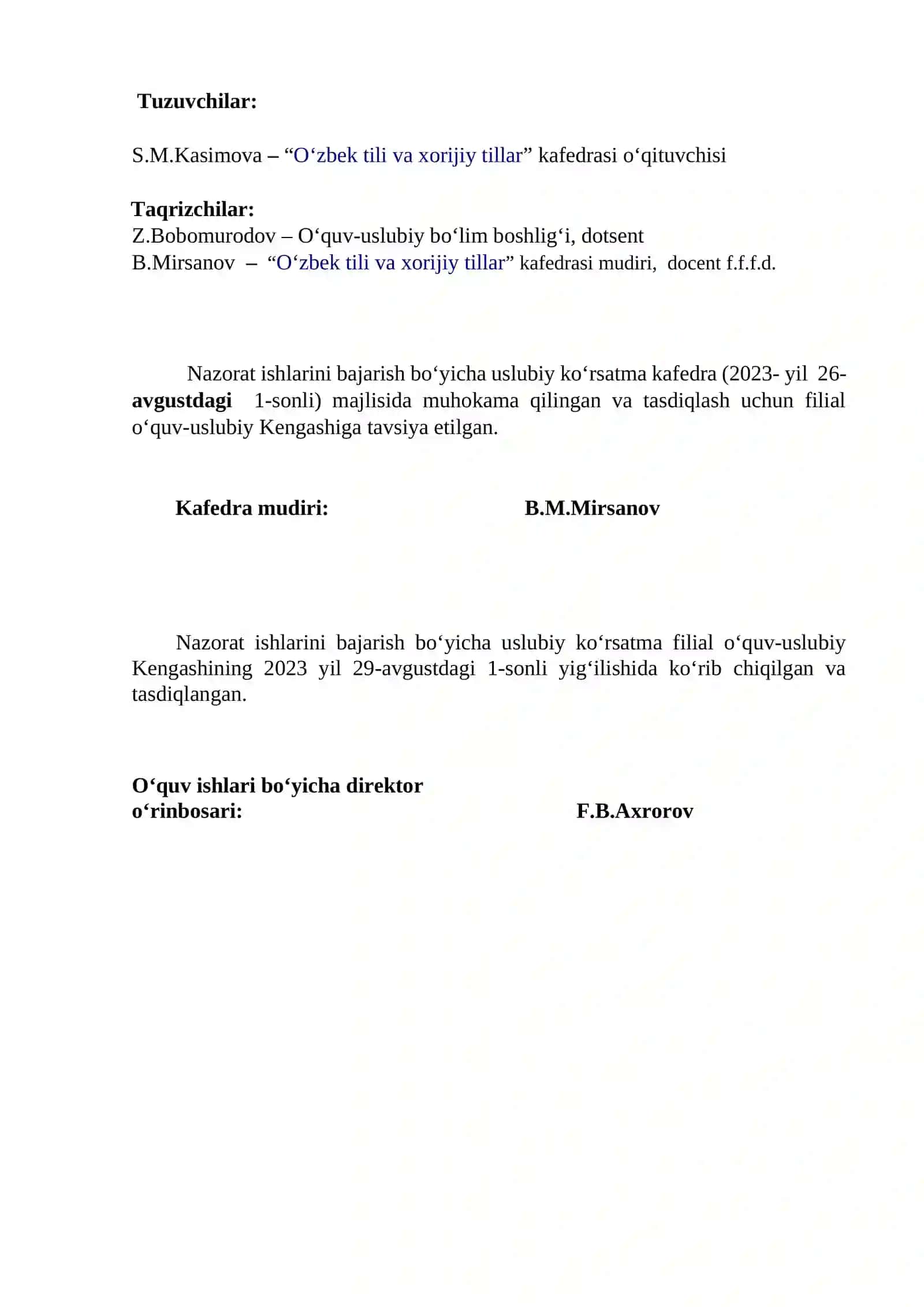 NAZORAT ISHLARINI bajarish bo‘yicha USLUBIY KO‘RSATMA 2