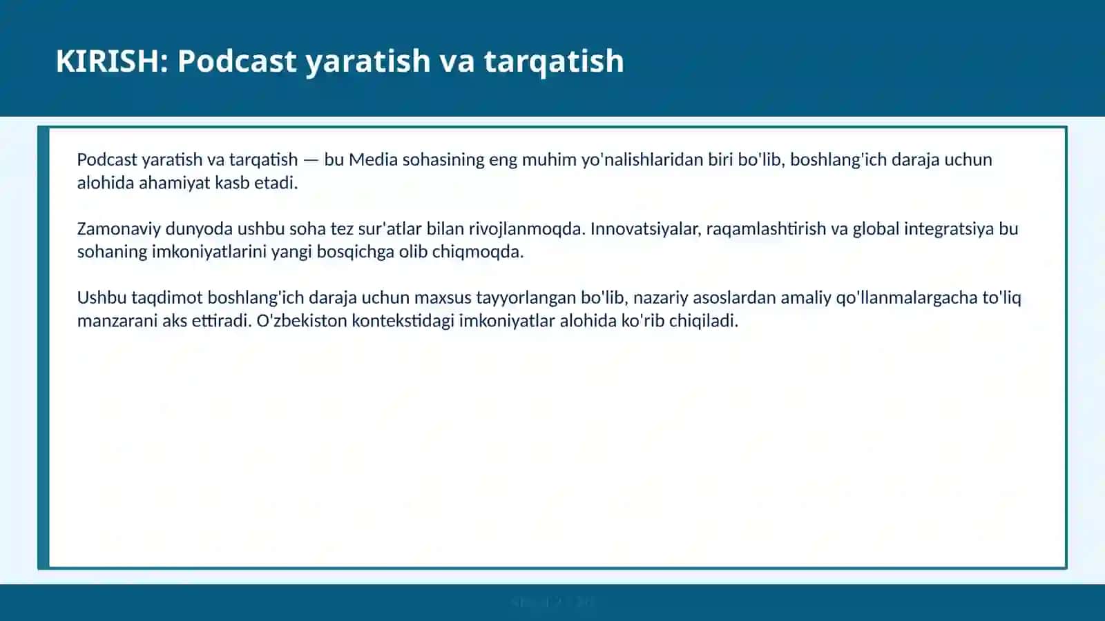 Podcast yaratish va tarqatish 2