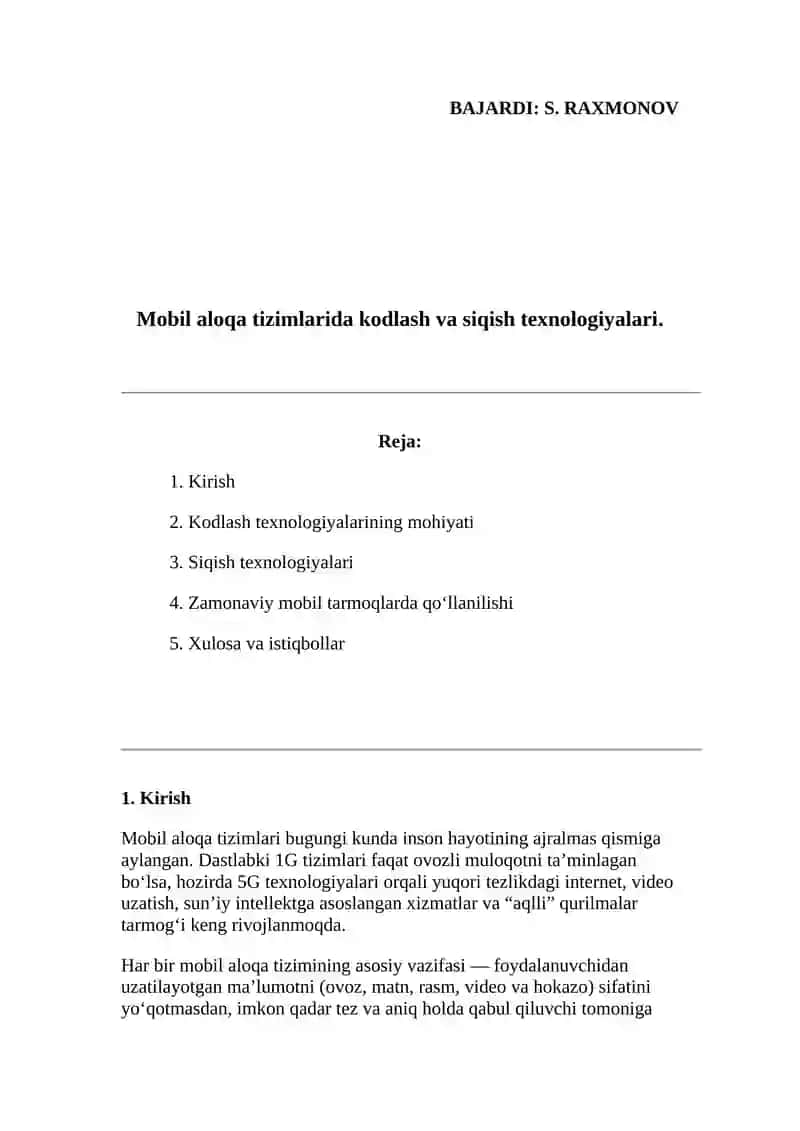 Mobil aloqa tizimlarida kodlash va siqish texnologiyasi 2