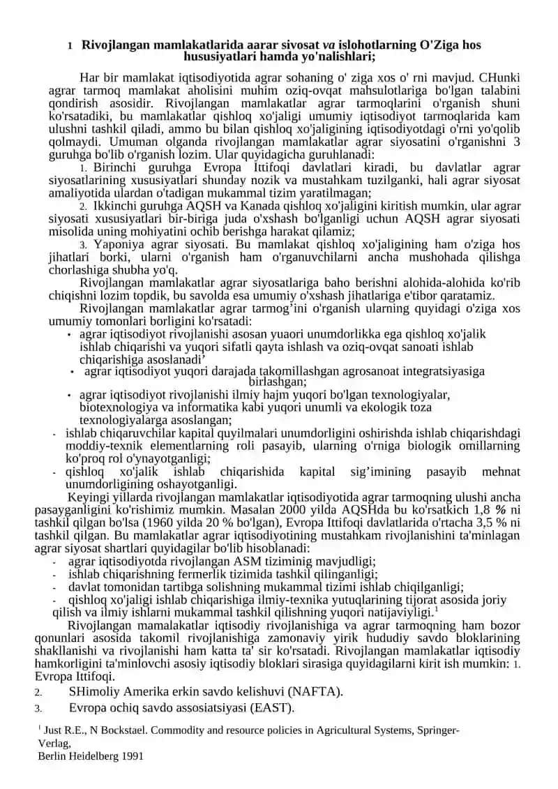 Rivojlangan mamlakatlarda agrar siyosat va oziq-ovqat xavfsizligini ta'minlash 2