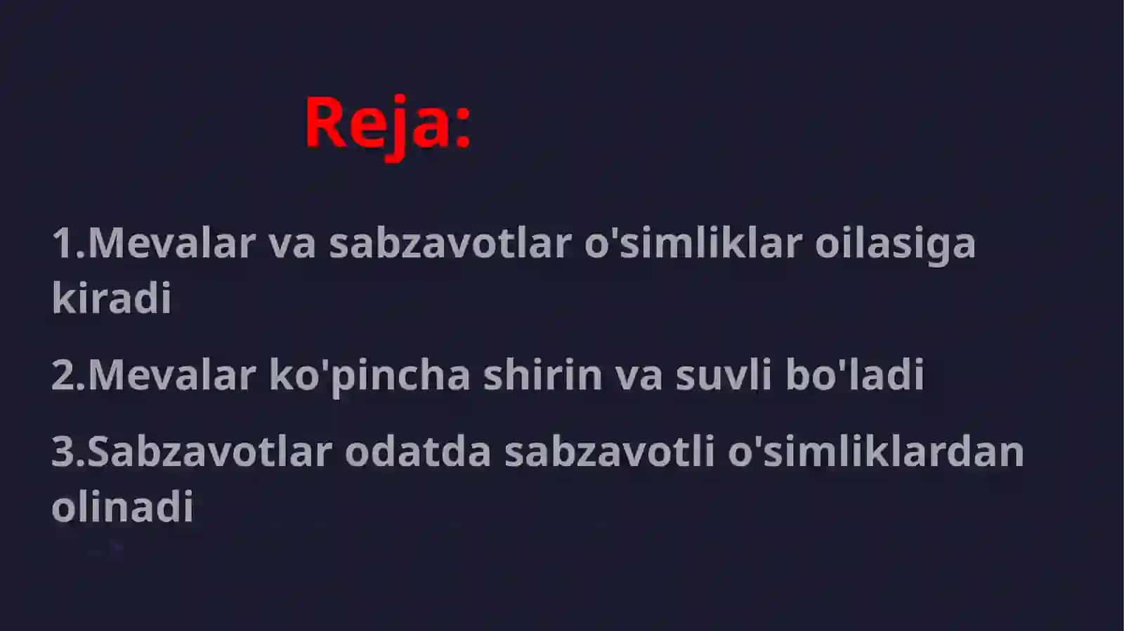 Meva va sabzavotlar klassifikatsiyasi 2