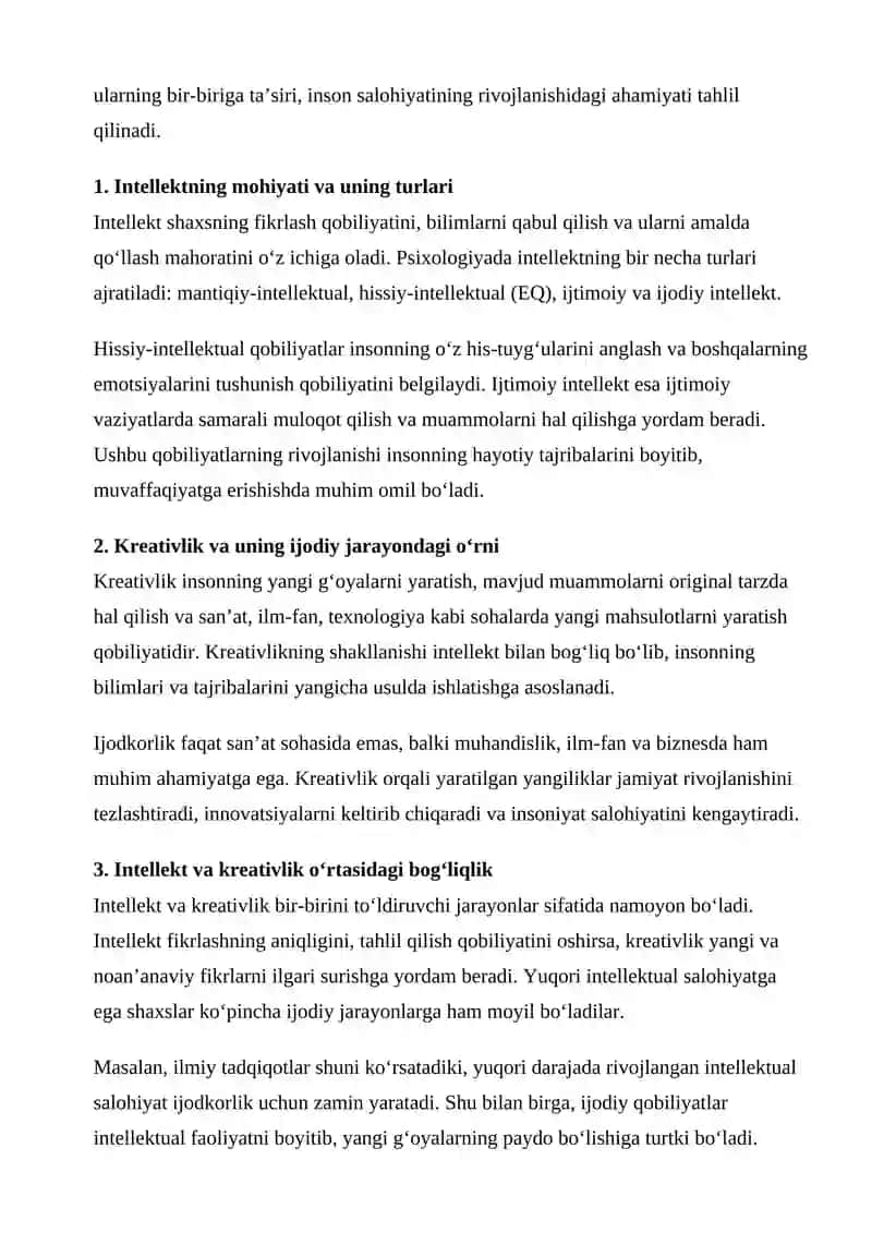 INTELLEKT VA KREATIVLIK: INSON SALOHIYATINING IJODIY JIHATLARI 2
