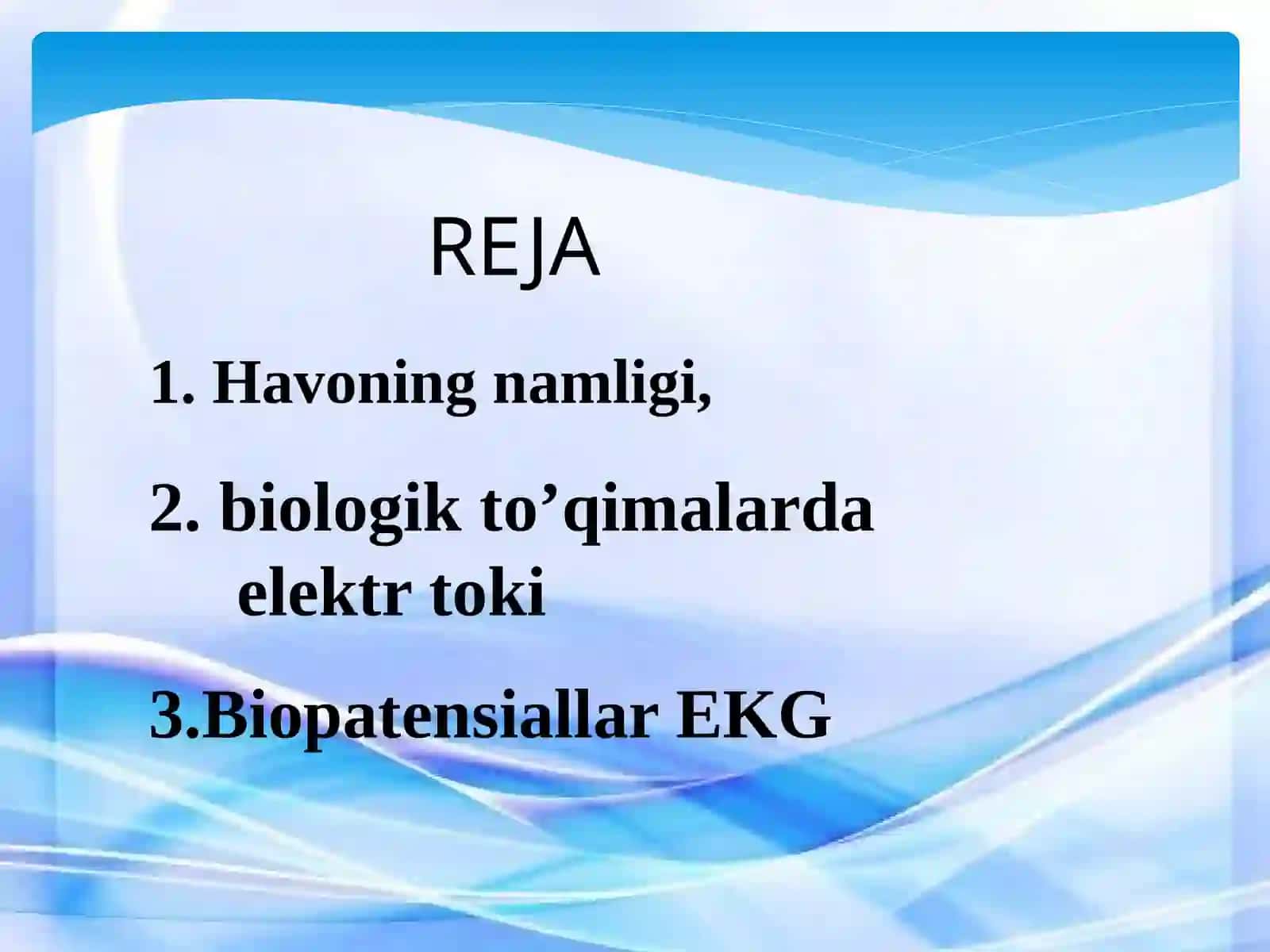 Havoningnamligi, biologik to'qimalar elektrtoki, Ayroionlar. Biopatensiallar EKG 2