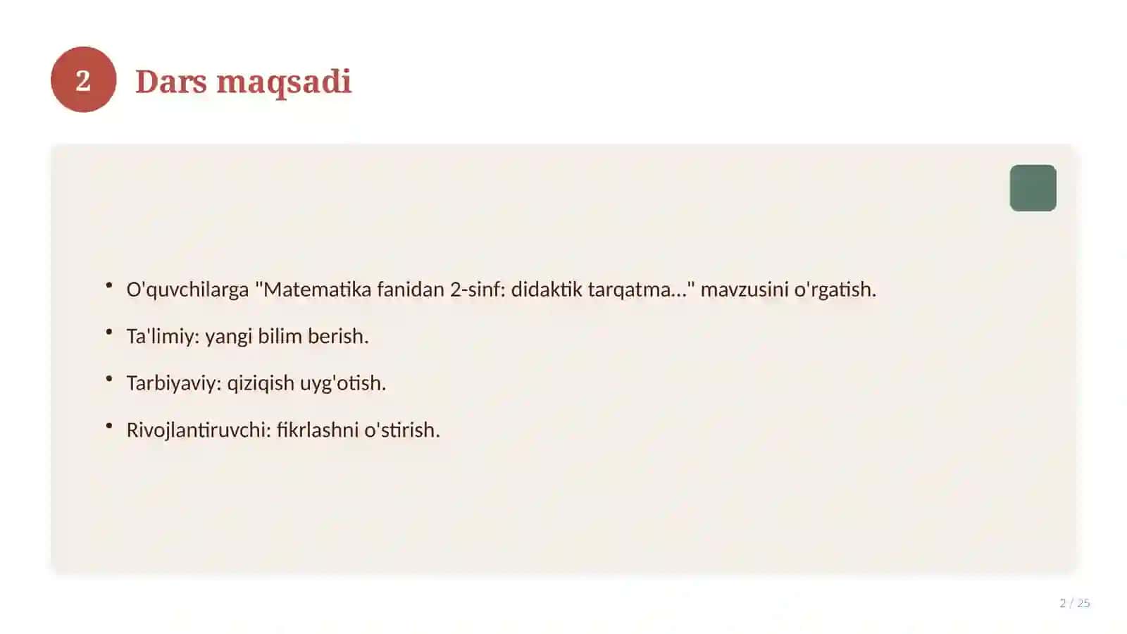 Matematika fanidan 2-sinf: didaktik tarqatma materiallar 2