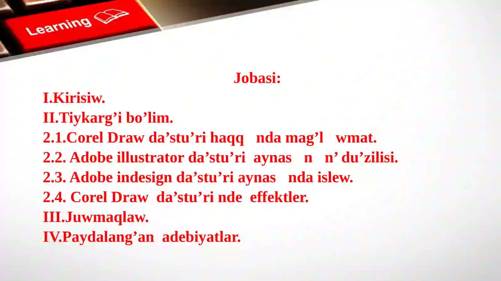 CorelDraw, Adobe illustrator, Adobe indesign, programmalari ja'rdeminde joqarı sapalı ha'r qıylı quramalı mazmundag'ı kartalar jaratıw 2