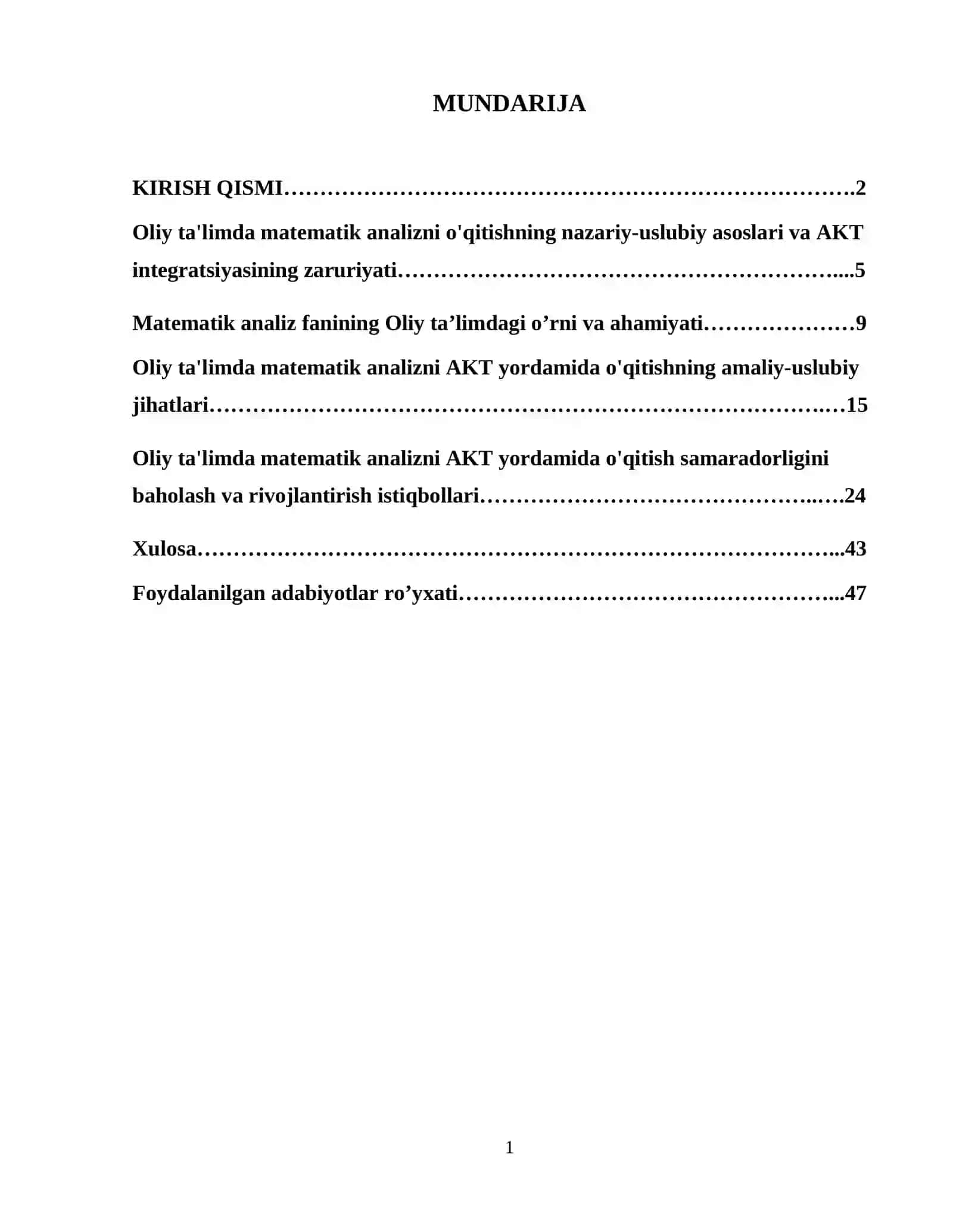 Oliy ta'limda matematik analizni AKT yordamida o'qitish 2