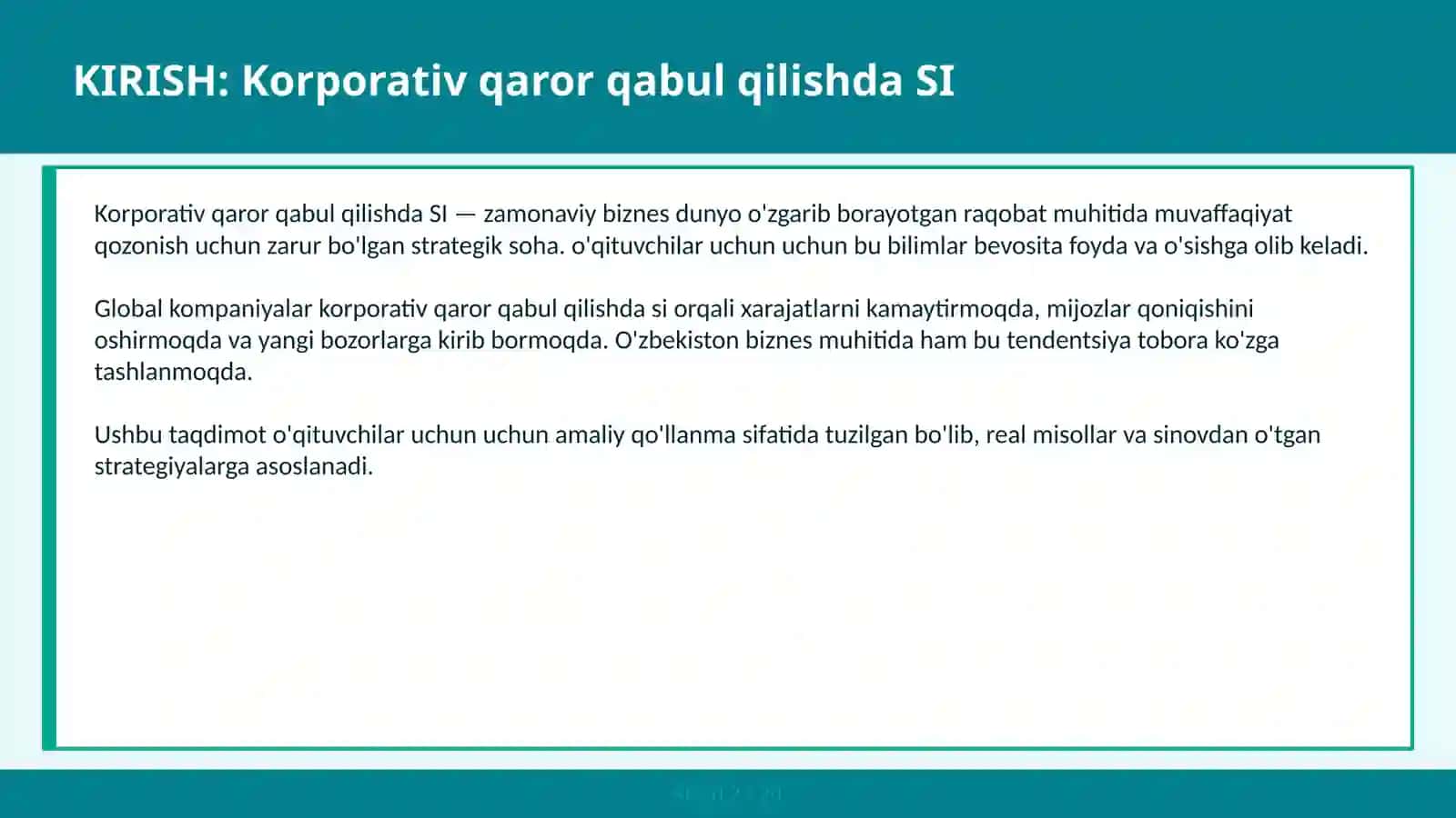 Korporativ qaror qabul qilishda SI 2