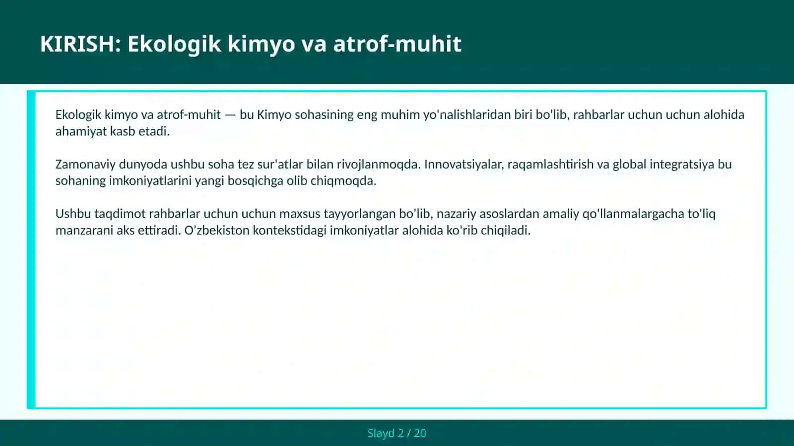 Ekologik kimyo va atrof-muhit 2