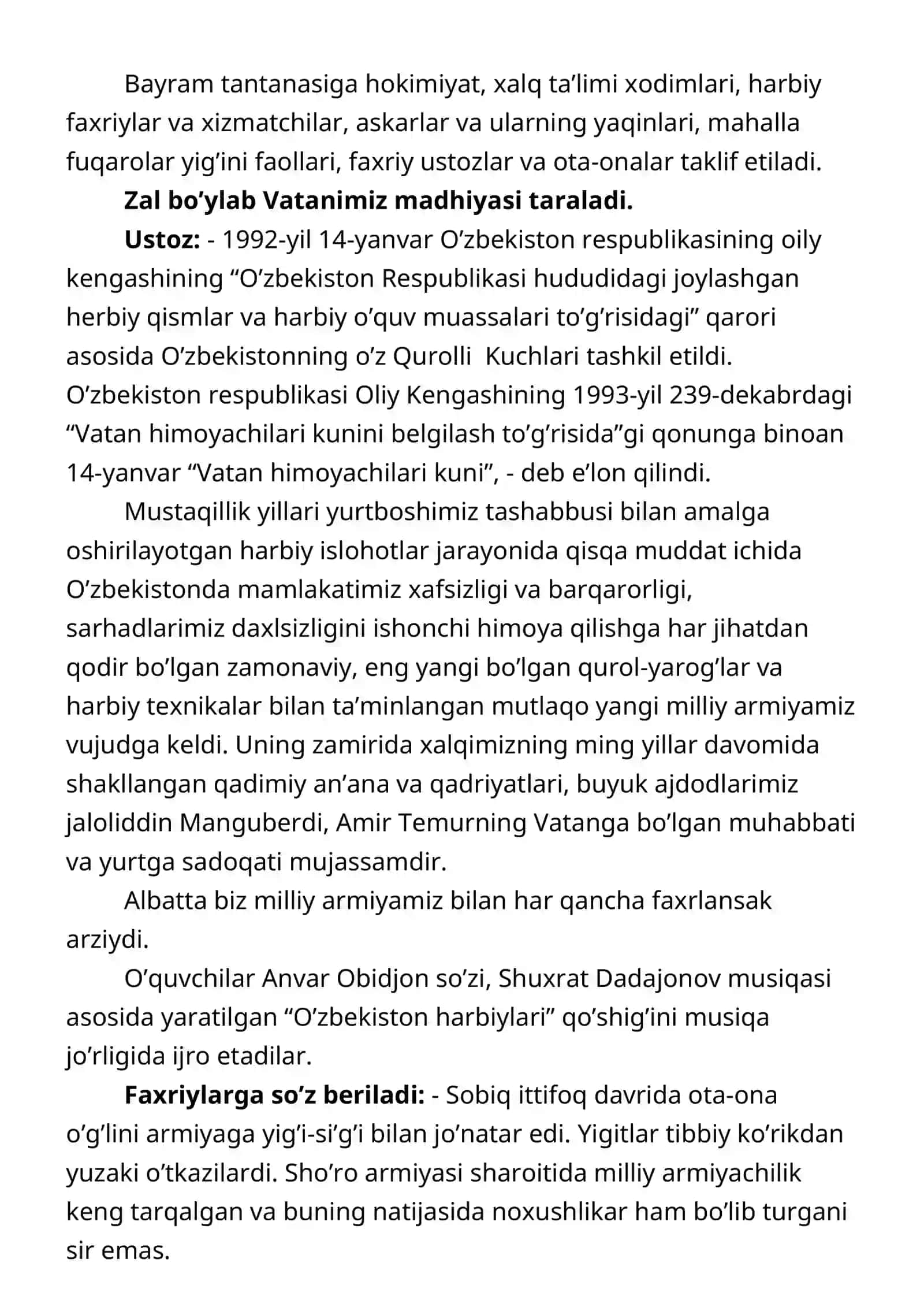 Vatan himoyachilari kuniga bag’ishlangan sidagi 2