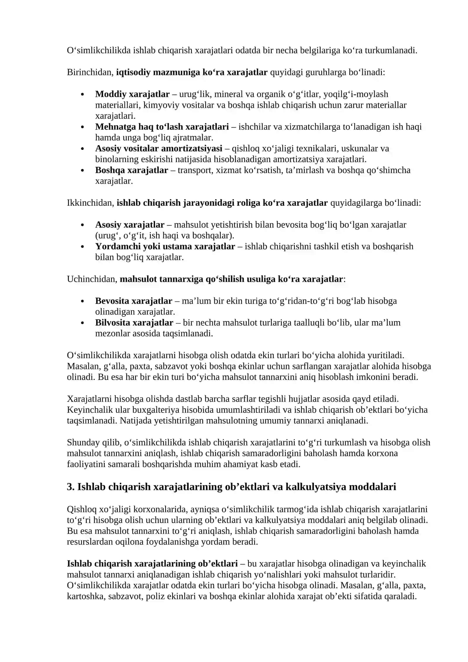 Ishlab chiqarish xarajatlarini xisobga olish va o’simchilik maxsulotlari tan narxini xisobga olish 2