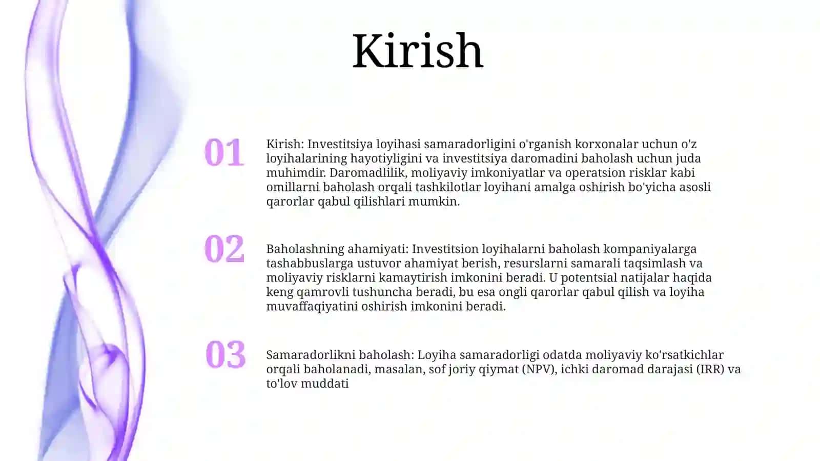Investitsiyalari Loyihalari Samaradorligini BaholashVaAhamiyati 2