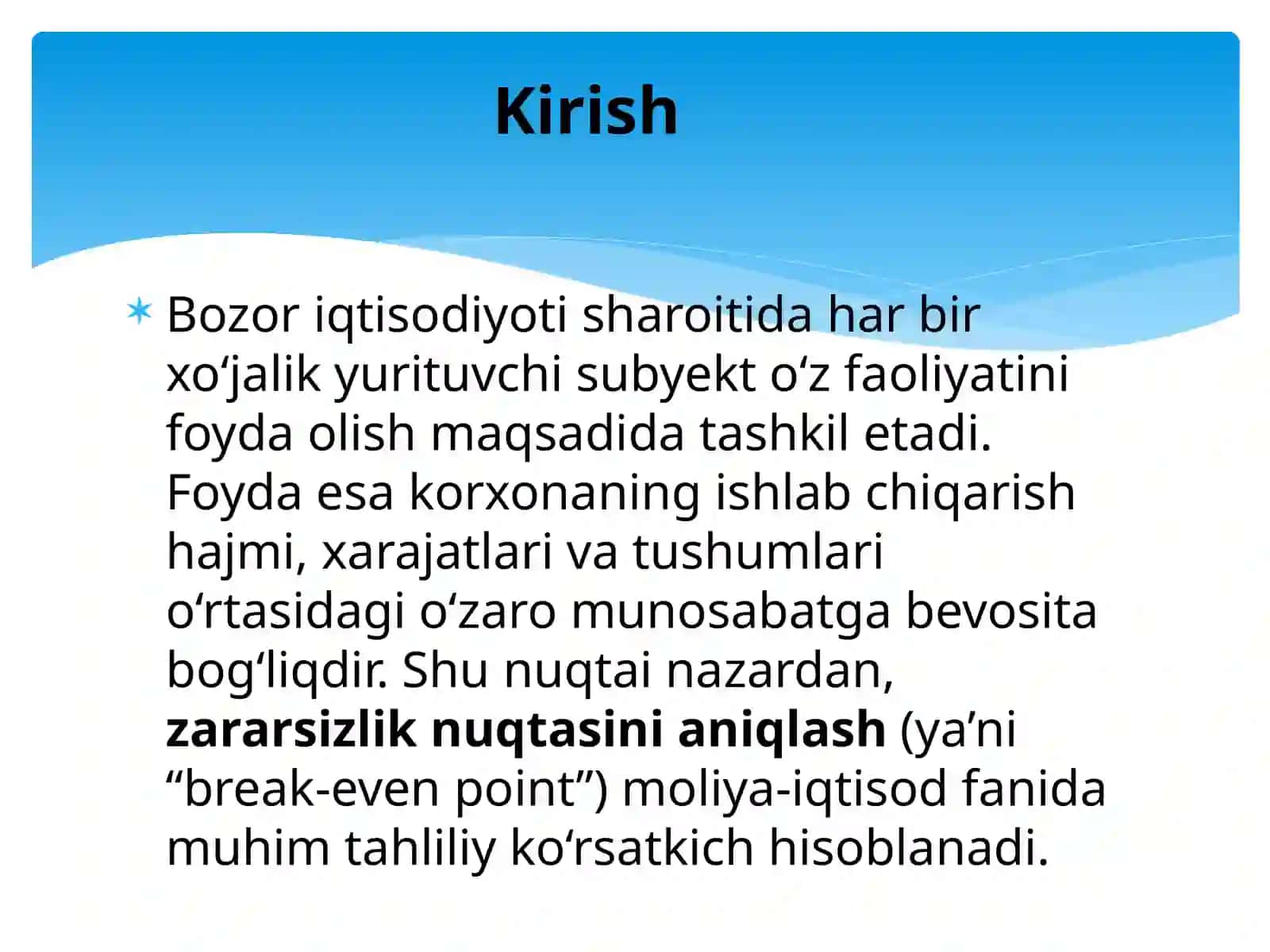 Zararsizlik nuqtasini aniqlash 2