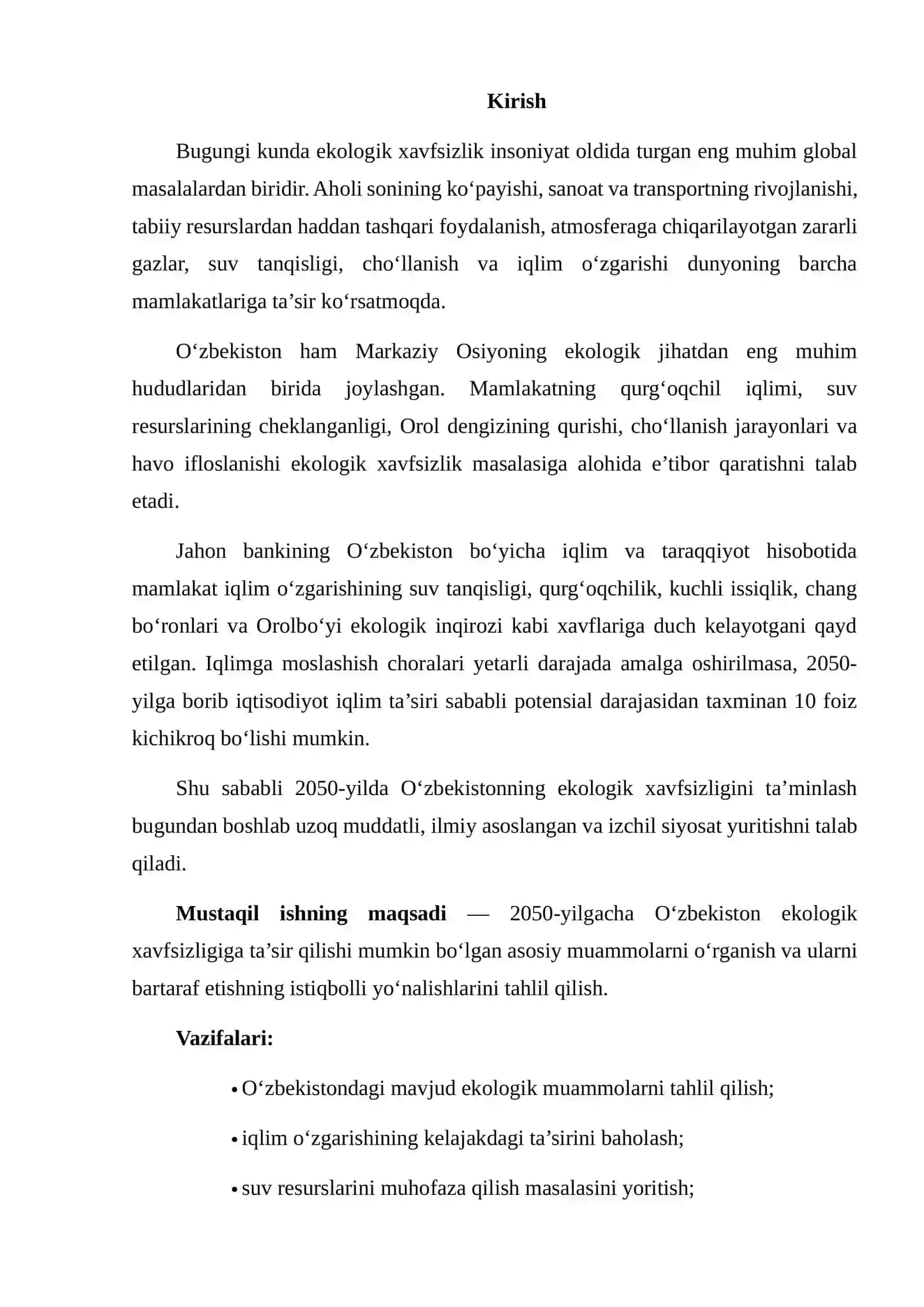 2050-YILDA O‘ZBEKISTONNING EKOLOGIK XAVFSIZLIGI 2