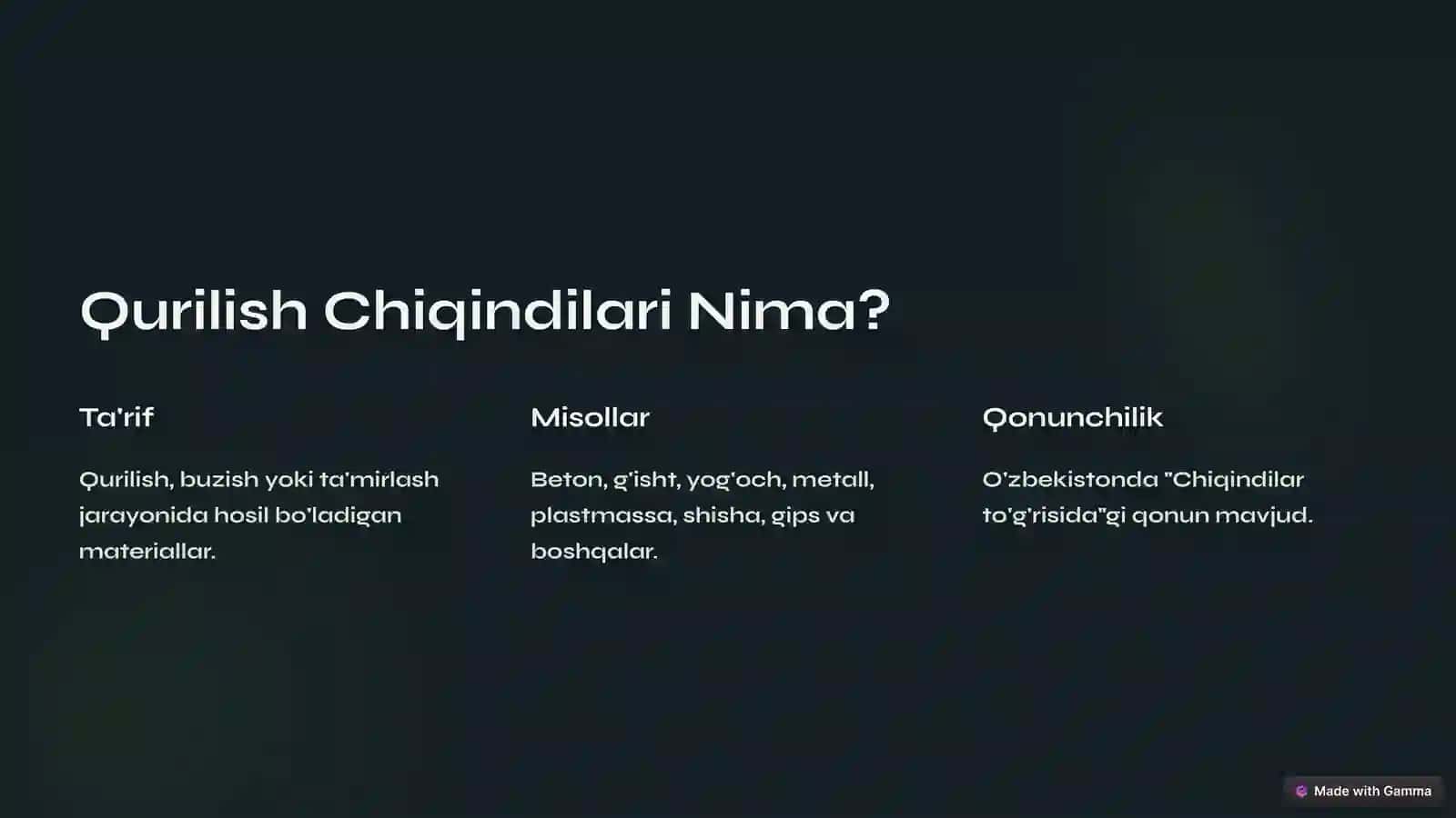 Qurilish Chiqindilarini Zararlilik Darajasi Bo'yicha Klassifikatsiyasi 2
