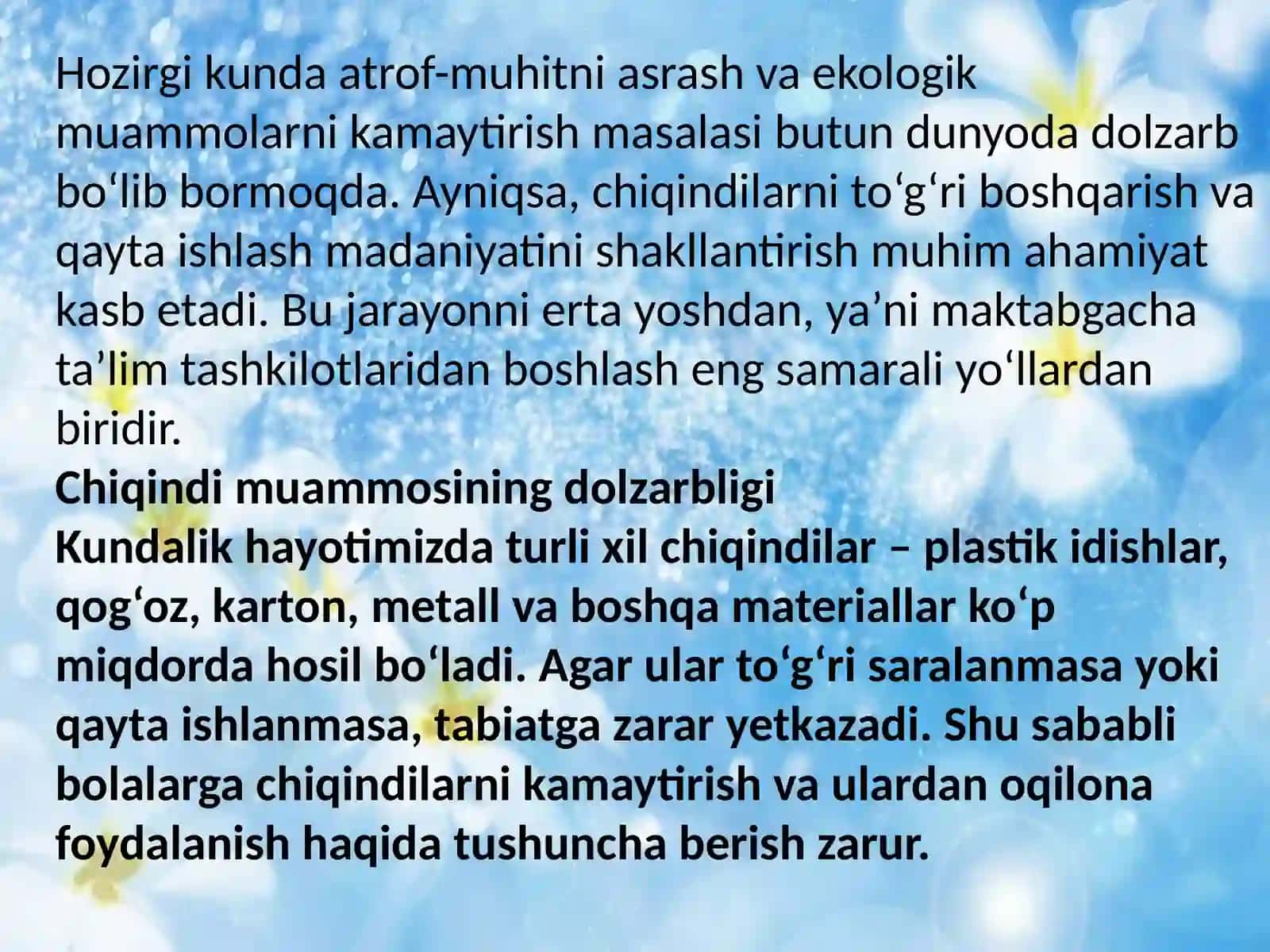 Qiziqarli chiqindi loyihasini tashkil etish 2