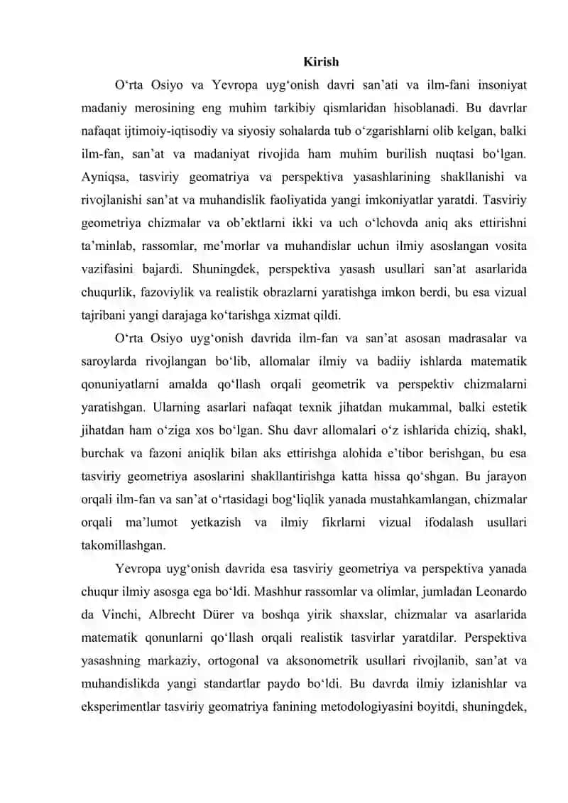 O‘rta Osiyo va Yevropa uyg‘onish davri allomalarining tasviriy geomatriya va perspektiv yasashlarga oid asarlari mazmuni 2