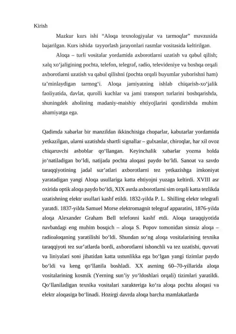 Aloqa texnologiyalar va tarmoqlar 2
