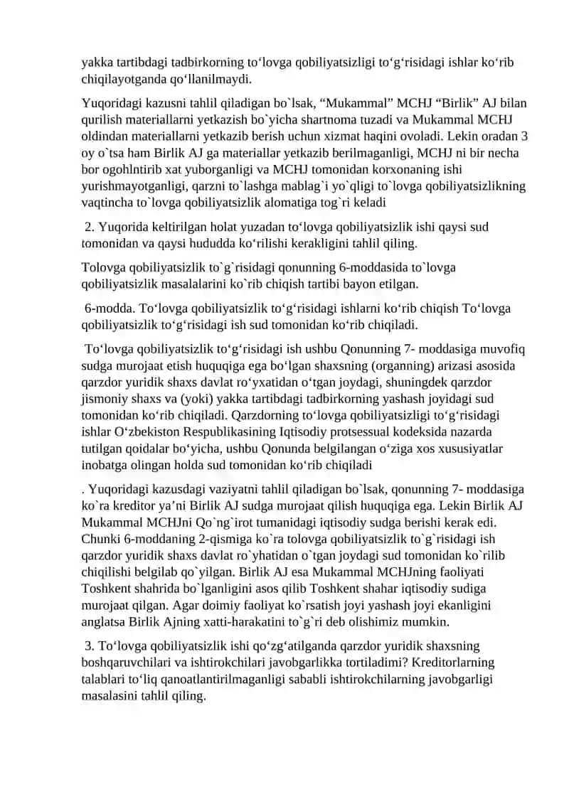 Biznes huquqidan amaliy kazuslar to'plami va ularga yechimlar 1-qism 2