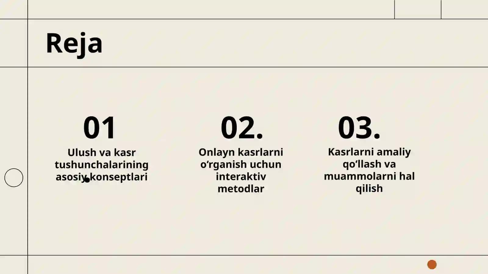 Algebra element orgatish metodikasi.Ulush va kasr.Onli kasrlar 2
