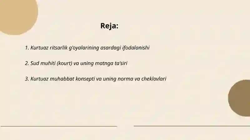 Ritsar-kurtuaz asarining o'ziga xos jihatlari 2