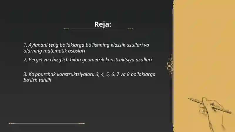 Aylanani teng bo'laklarga bo'lish usullarining qiyosiy tahlili va amaliyotdagi tadbiqi 2