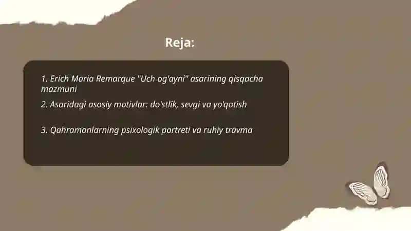 Erich Maria Remarque "Uch og'ayni" asari 2