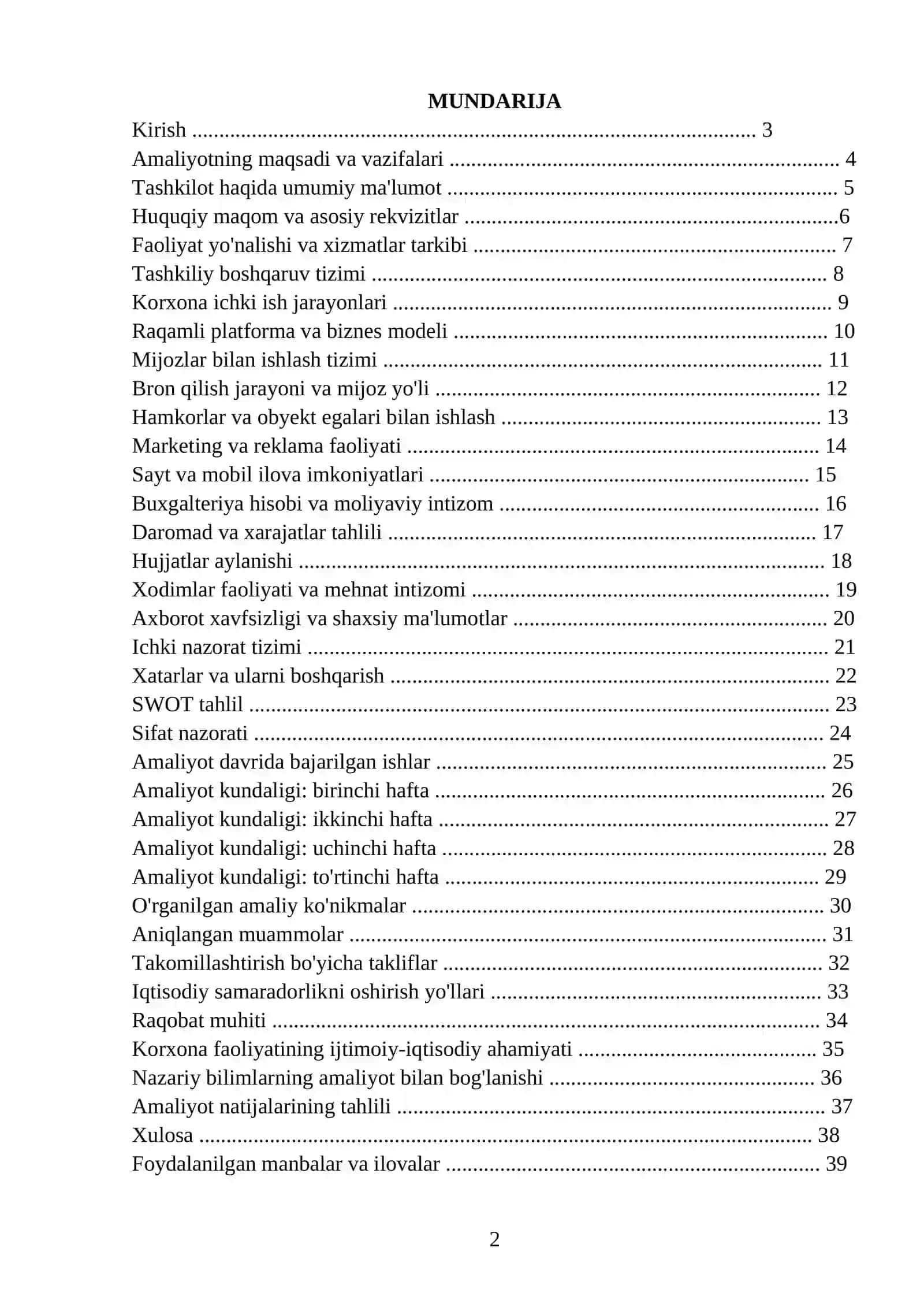 HISOBOT "BRONLA" MAS'ULIYATI CHEKLANGAN JAMIYATIDA O'TKAZILGAN ISHLAB CHIQARISH AMALIYOTI BO'YICHA HISOBOT 2