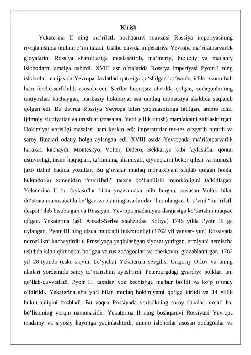 Yekaterina II ning ma’rifatli boshqaruvi 2