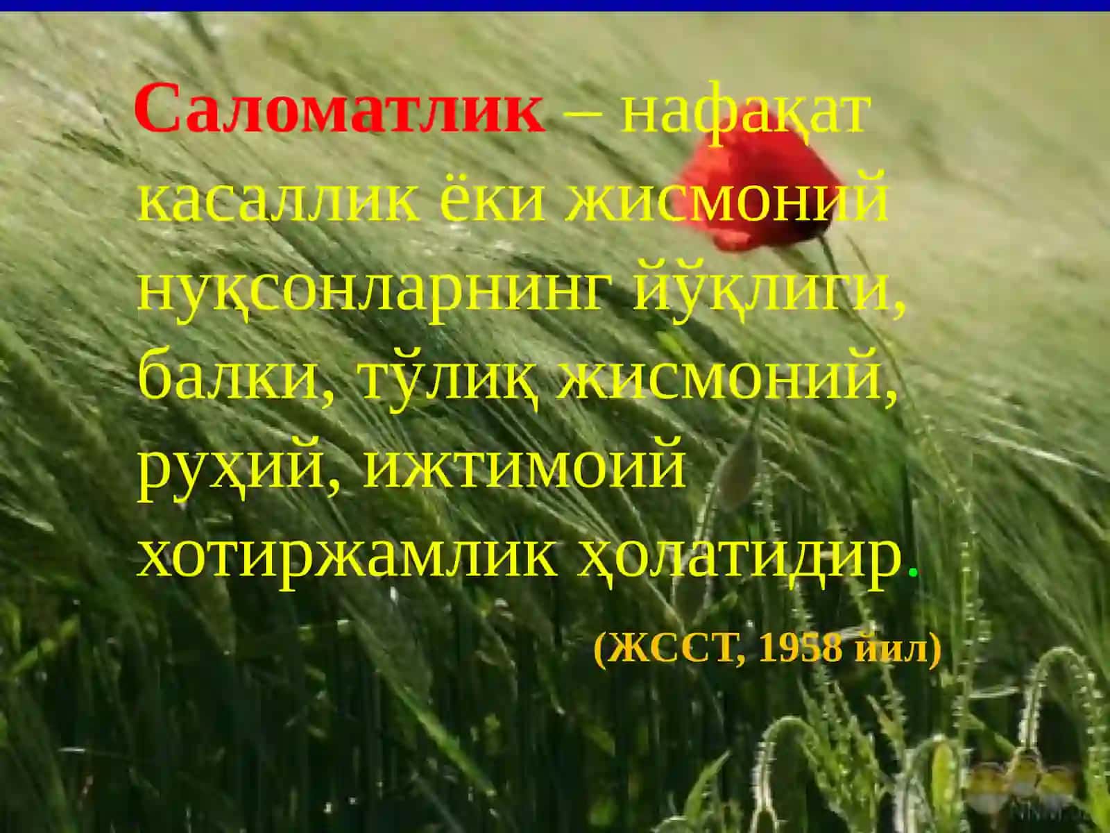 ЎЗБЕКИСТОН РЕСПУБЛИКАСИ ОЛИЙ ВА ЎРТА МАХСУС ТАЪЛИМ ВАЗИРЛИГИ ТОШКЕНТ ТИББИЁТ АКАДЕМИЯСИ СОҒЛОМ ТУРМУШ – ФАРОВОН ҲАЁТ 2020 йил 2