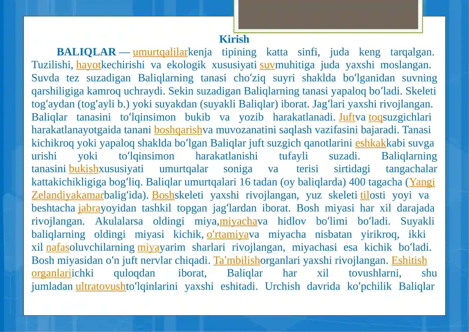 BALIQLAR KATTASINFI EKOLOGIYASI VA EVALUTSIYASI 2