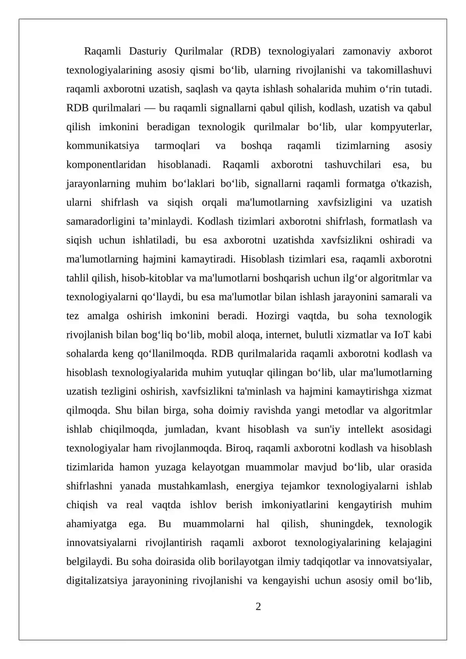 Raqamli Dasturiy Qurilmalar (RDB) texnologiyalari 2