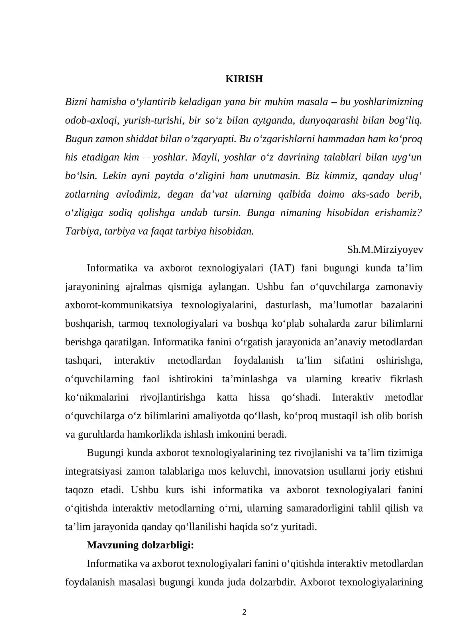 INTERAKTIV TEXNOLOGIYALARNI ULARNING DARS JARAYONIGA AMALIY QO’LLASH 2