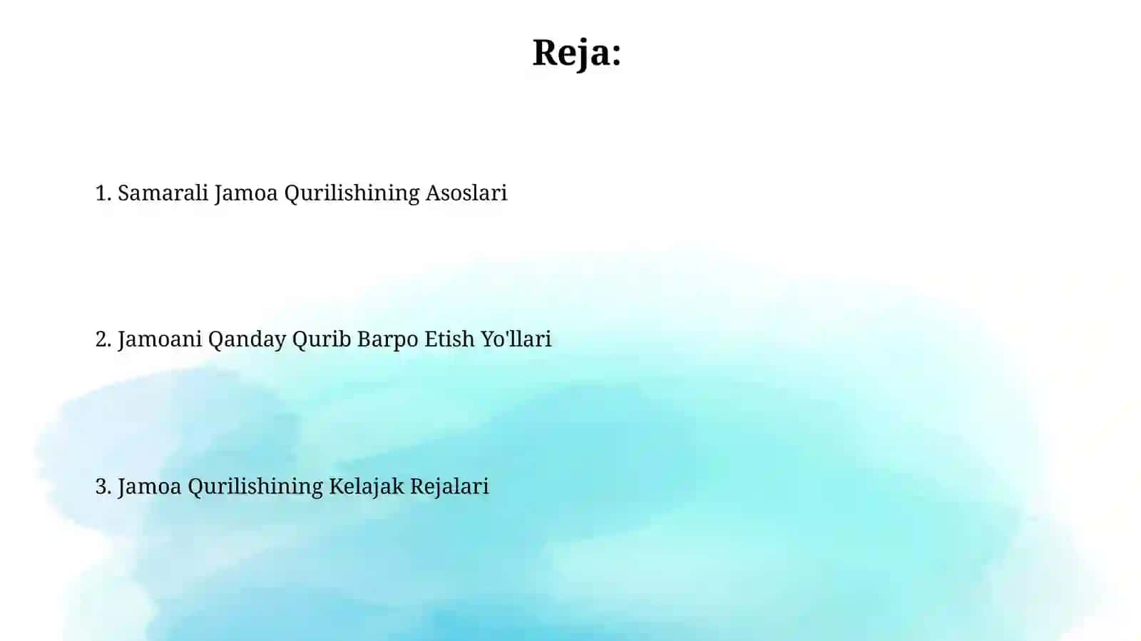 Jamoani shakllantirishning istiqbol rejalari 2