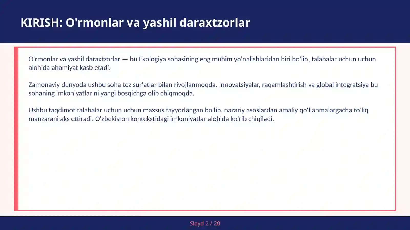 O'RMONLAR VA YASHIL DARAXTZORLAR 2