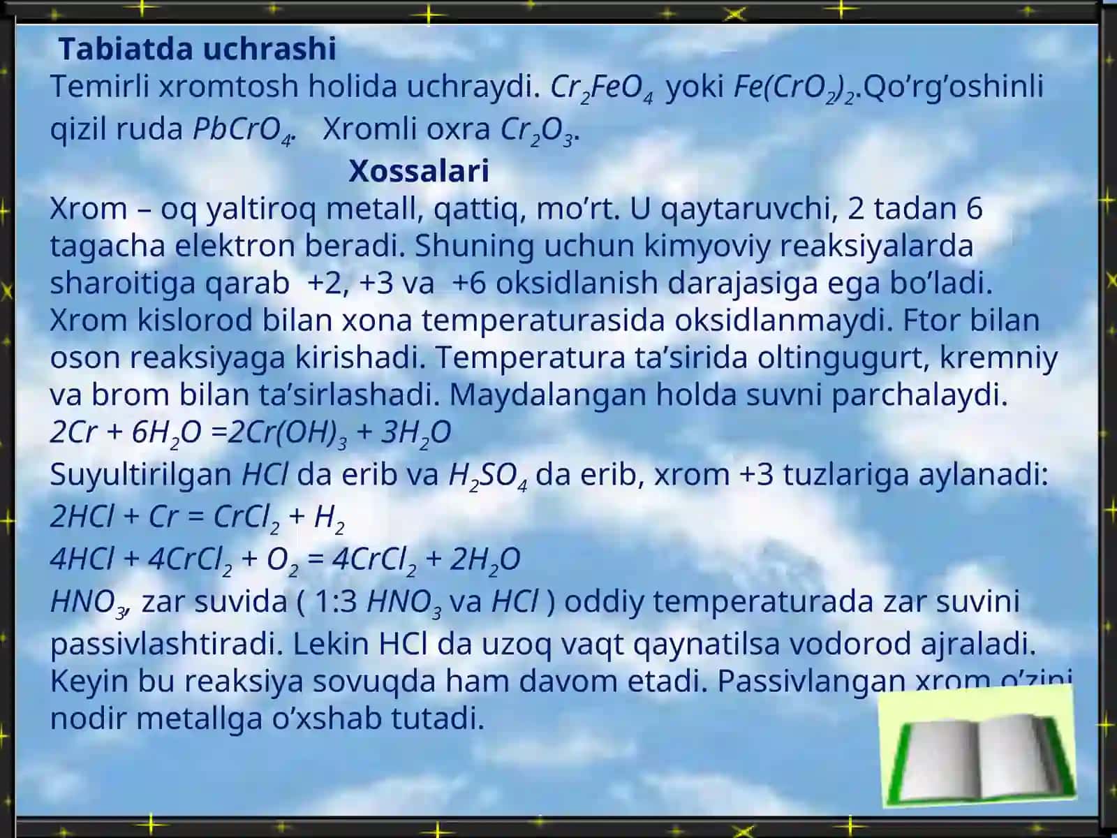 VI B guruh elementlari. Xrom va uning birikmalari 2