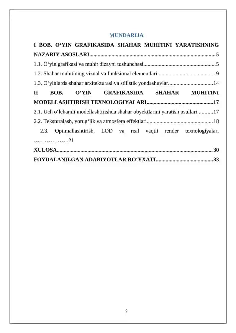 O’yin grafikasi uchun shahar muhitini yaratish texnologiyasi 2