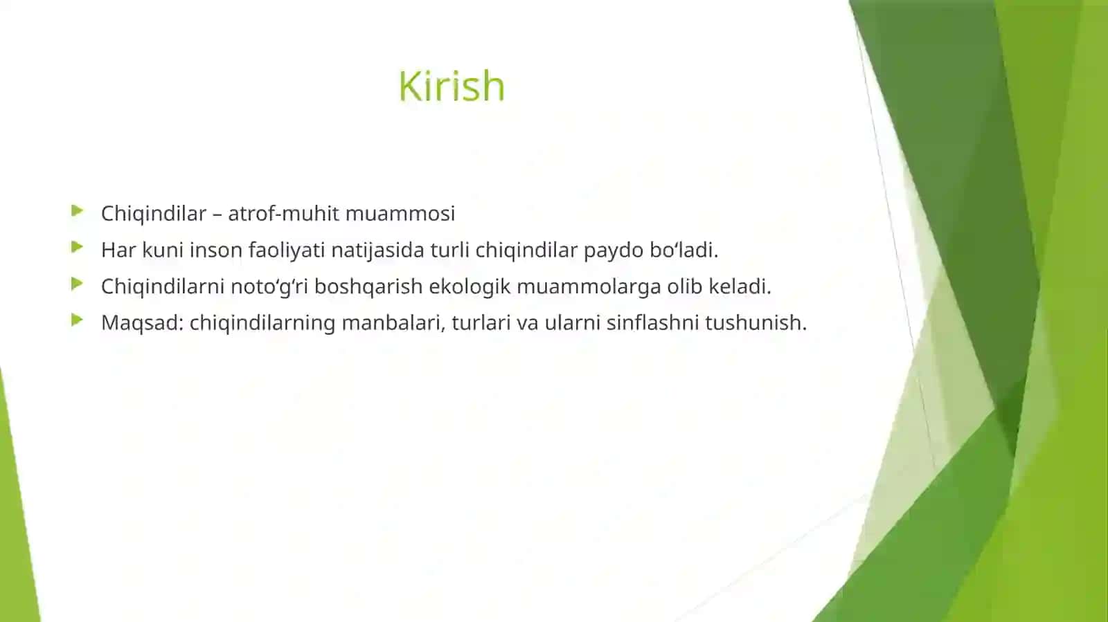 Chiqindilarning asosiy manbalari, turlari va sinflanishi 2
