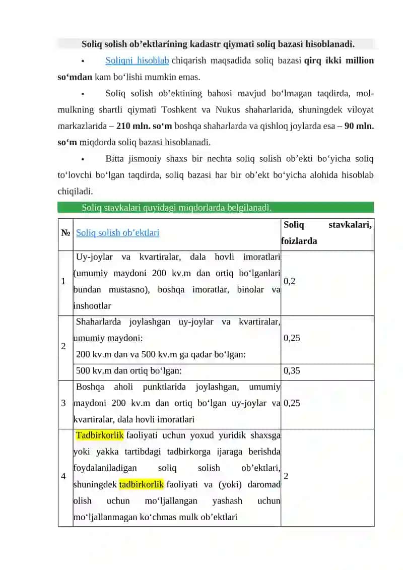 Soliqni hisoblab chiqarish maqsadida soliq bazasi 2