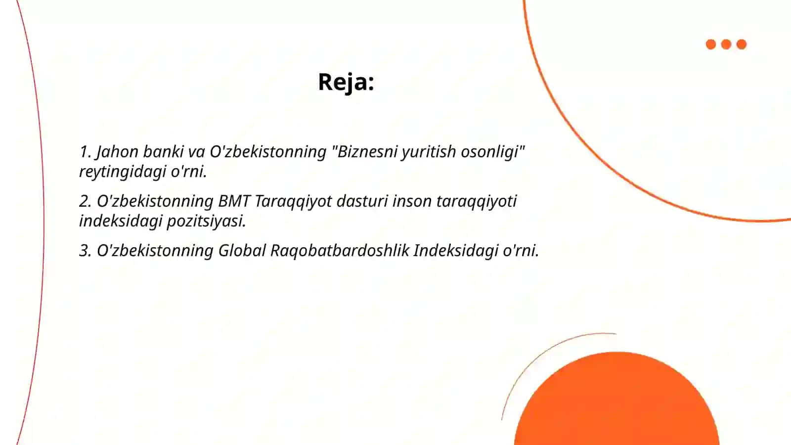 Iqtisodiy va ijtimoiy sohadagi ustuvor halqaro reytinglar va ularga O’zbekistonning integratsiyalashuvi 2