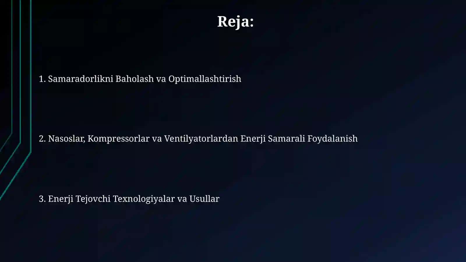 Nasos, kompressor va ventilyatorlarni ishlatishda elektir energiyadan tejamkorlik bilan foydalanish 2